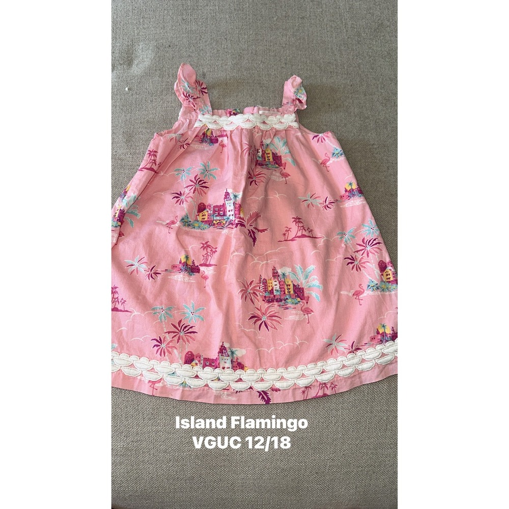Janie and Jack Island‎ Flamingo Dress  12/18M Pink Tropical Palm Tree Scalloped